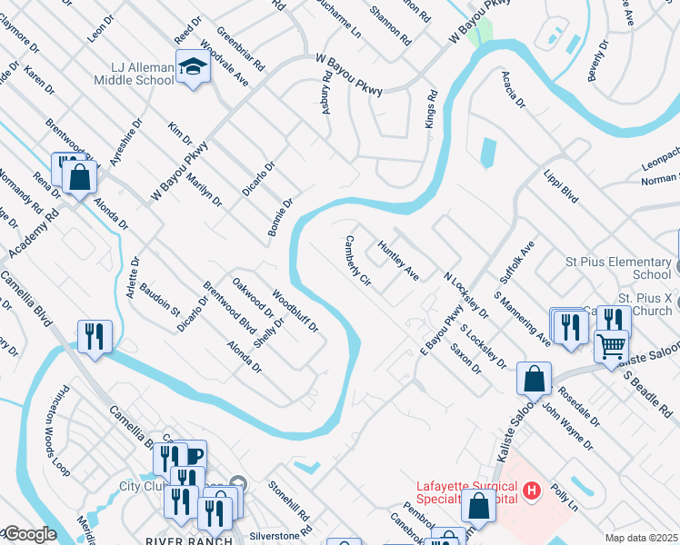 map of restaurants, bars, coffee shops, grocery stores, and more near 85 Eureka Plantation Road in Lafayette