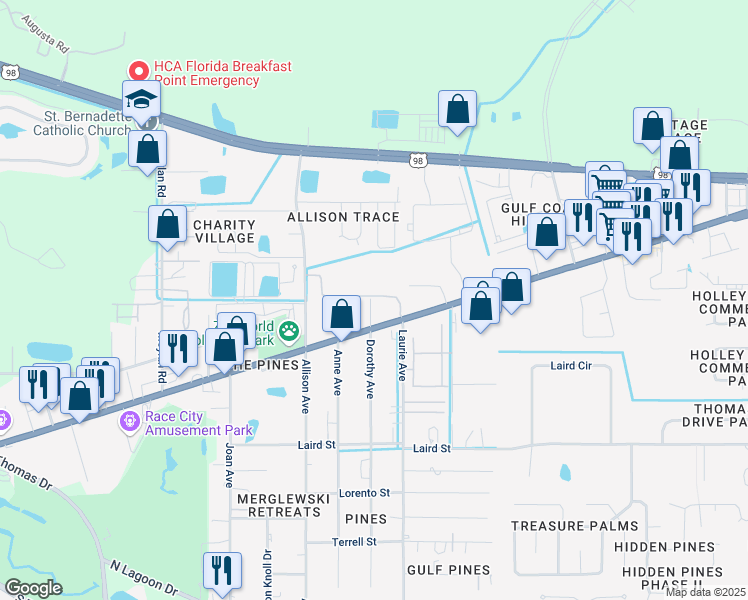 map of restaurants, bars, coffee shops, grocery stores, and more near 1908 Dorothy Avenue in Panama City