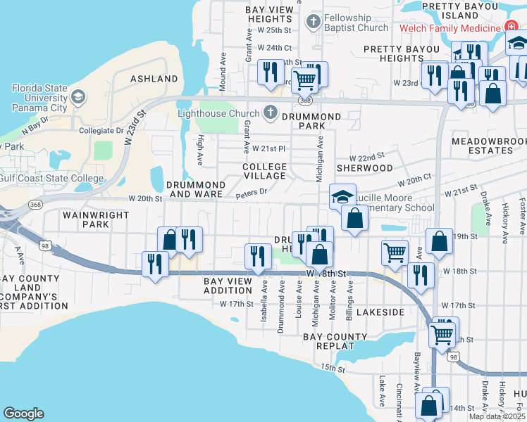 map of restaurants, bars, coffee shops, grocery stores, and more near 1916 Isabella Avenue in Panama City