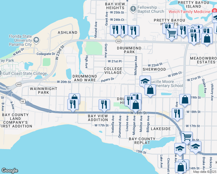 map of restaurants, bars, coffee shops, grocery stores, and more near 1999 Grant Avenue in Panama City