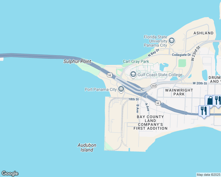 map of restaurants, bars, coffee shops, grocery stores, and more near 5505 Sun Harbor Road in Panama City