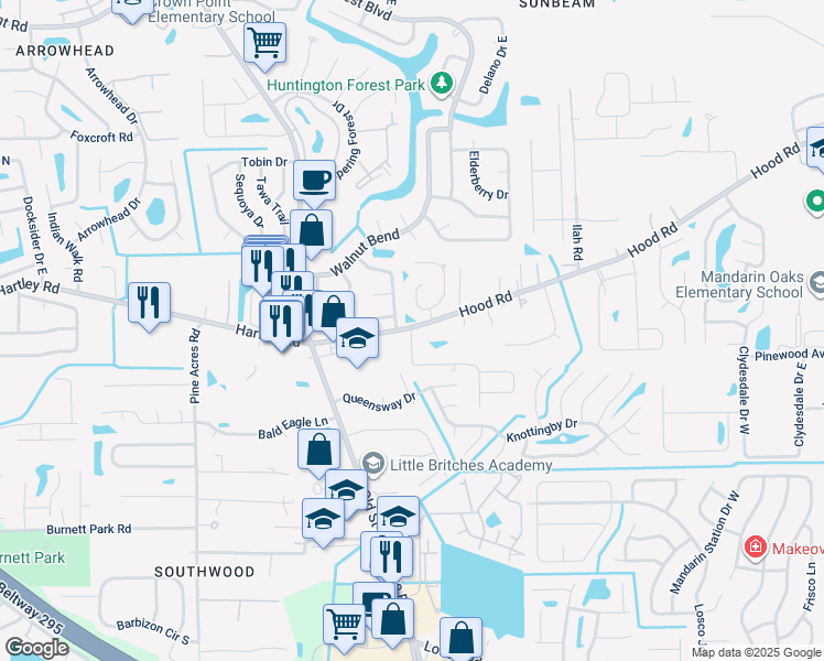 map of restaurants, bars, coffee shops, grocery stores, and more near 10697 Coleman Road in Jacksonville