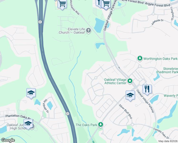 map of restaurants, bars, coffee shops, grocery stores, and more near 3466 Laurel Leaf Drive in Orange Park
