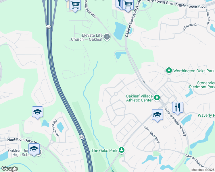 map of restaurants, bars, coffee shops, grocery stores, and more near 3489 Laurel Mill Drive in Orange Park