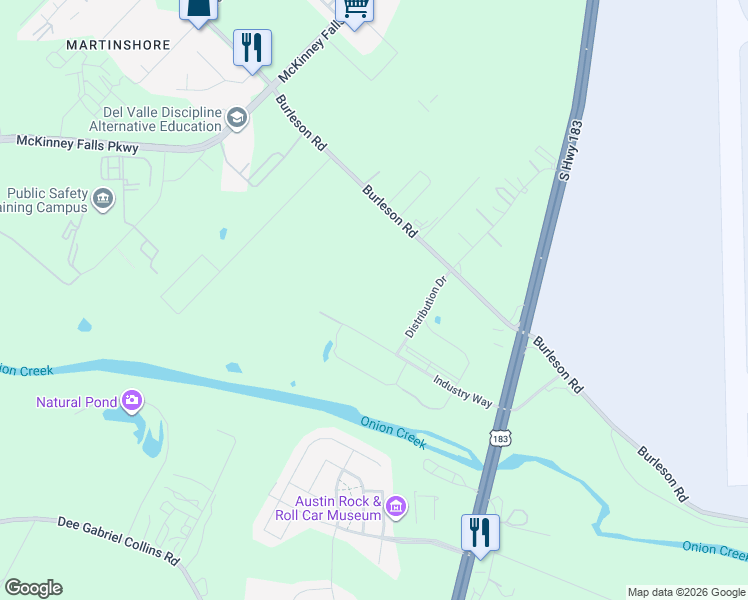 map of restaurants, bars, coffee shops, grocery stores, and more near 7900 Industry Way in Austin
