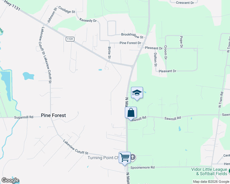 map of restaurants, bars, coffee shops, grocery stores, and more near 4110 Barnhill Road in Vidor