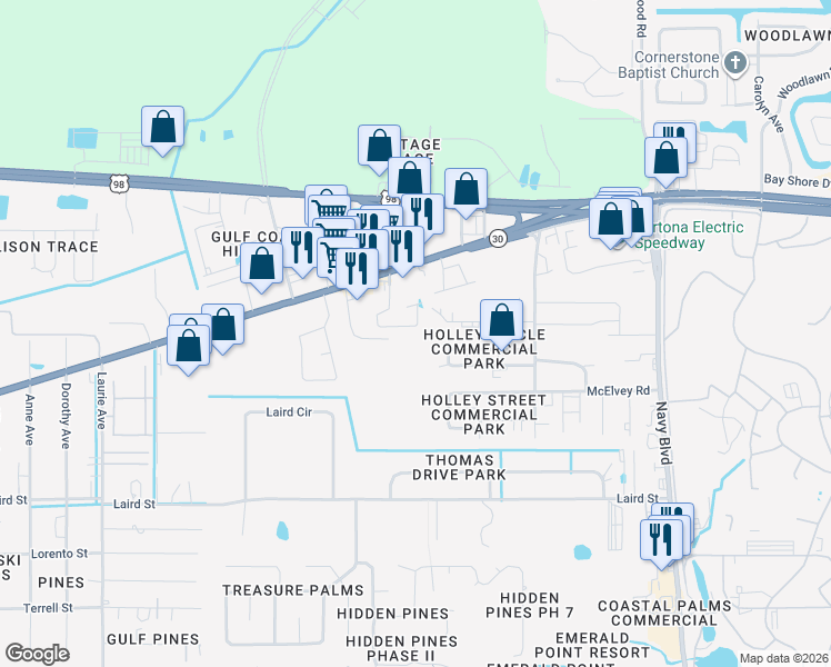 map of restaurants, bars, coffee shops, grocery stores, and more near 2154 Sterling Cove Boulevard in Panama City Beach