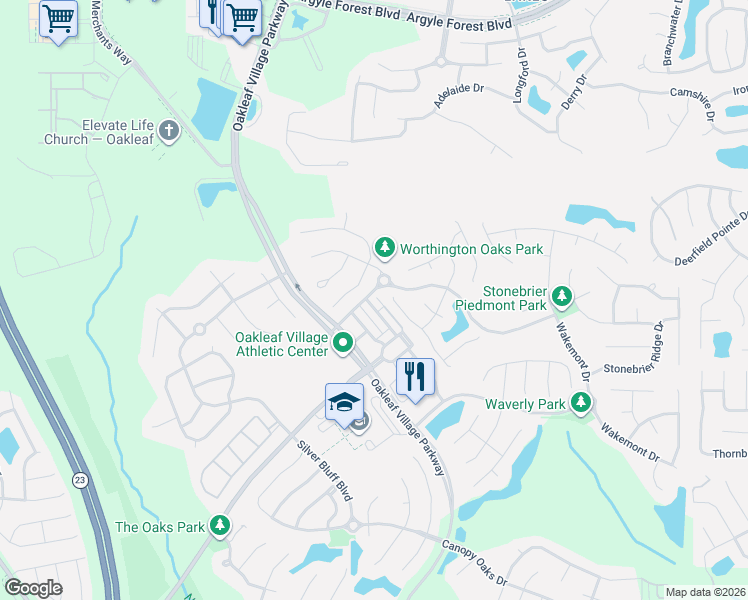 map of restaurants, bars, coffee shops, grocery stores, and more near 3476 Biltmore Way in Orange Park