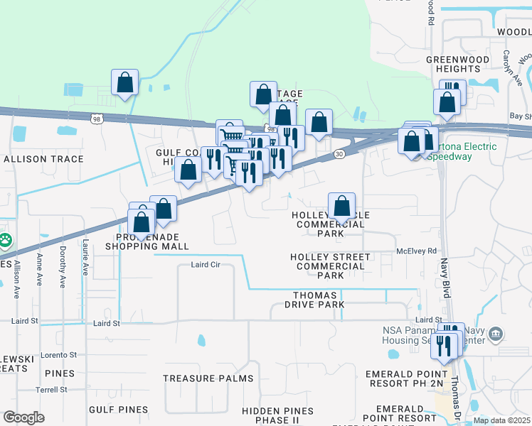 map of restaurants, bars, coffee shops, grocery stores, and more near 2122 Sterling Cove Boulevard in Panama City