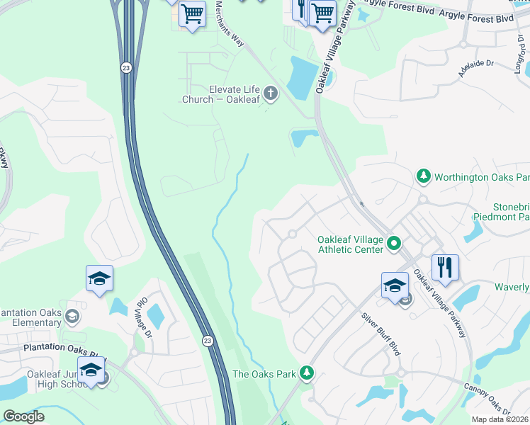 map of restaurants, bars, coffee shops, grocery stores, and more near 3489 Laurel Mill Drive in Orange Park