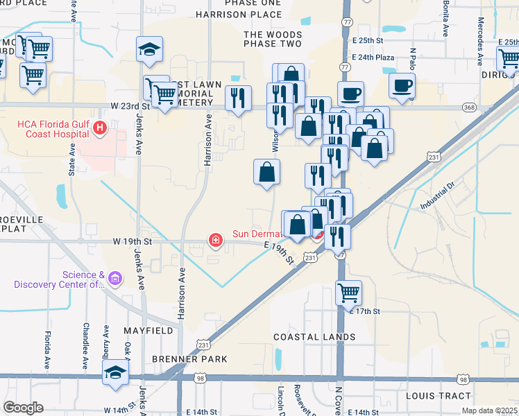 map of restaurants, bars, coffee shops, grocery stores, and more near 2001 Wilson Avenue in Panama City