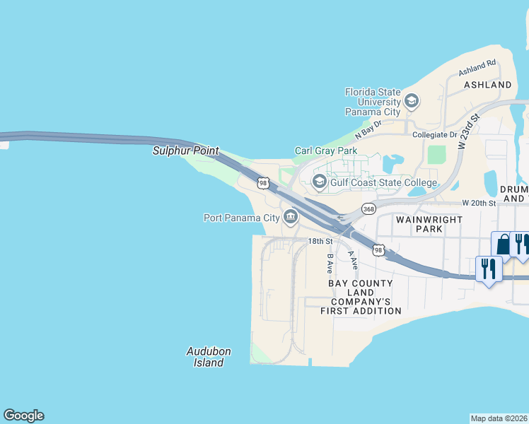 map of restaurants, bars, coffee shops, grocery stores, and more near 5505 Sun Harbor Road in Panama City