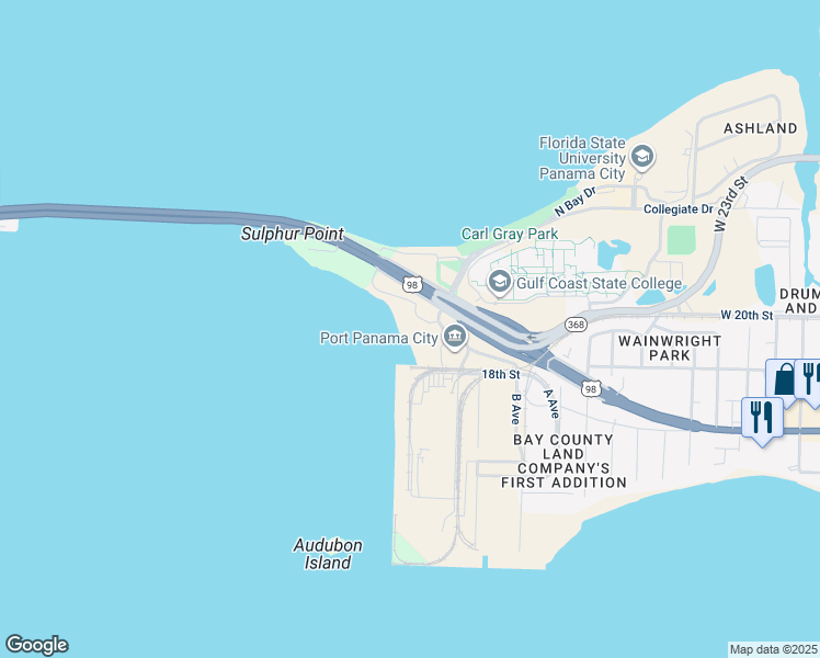 map of restaurants, bars, coffee shops, grocery stores, and more near 5505 Sun Harbor Road in Panama City
