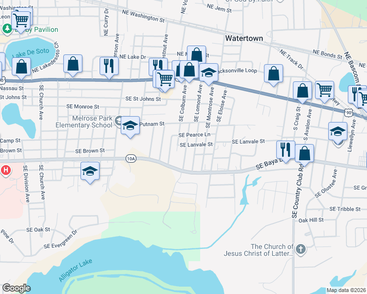 map of restaurants, bars, coffee shops, grocery stores, and more near 1122 Southeast Lanvale Street in Lake City