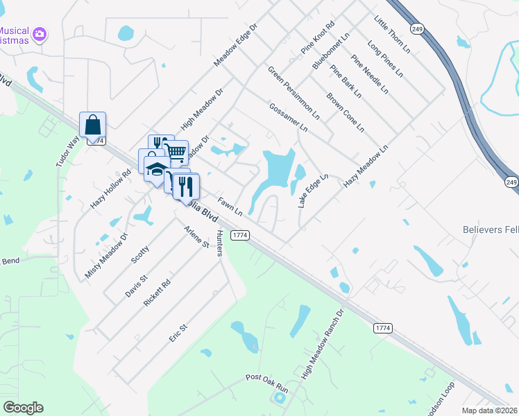 map of restaurants, bars, coffee shops, grocery stores, and more near 30519 Lake Circle Lane in Magnolia