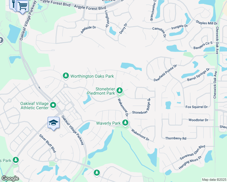 map of restaurants, bars, coffee shops, grocery stores, and more near 552 Wakemont Drive in Orange Park