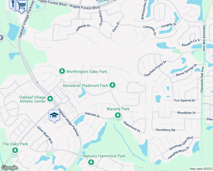 map of restaurants, bars, coffee shops, grocery stores, and more near 3064 Williamsburg Court in Orange Park