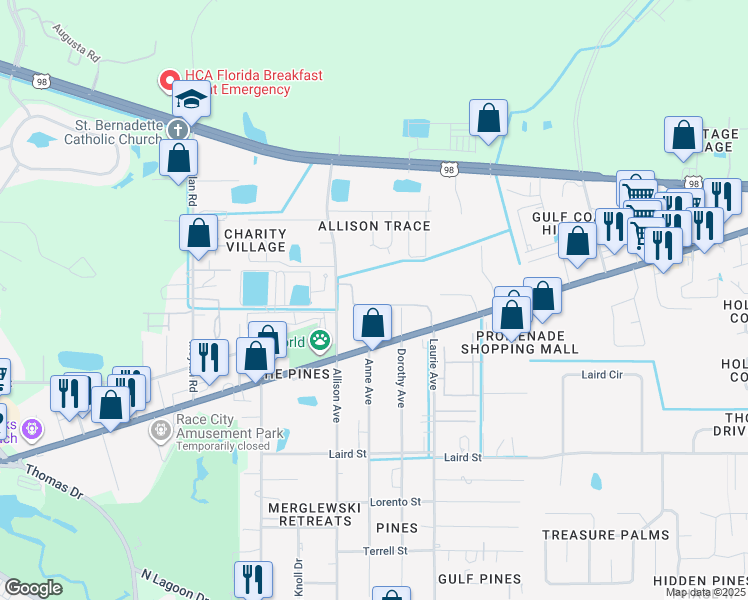 map of restaurants, bars, coffee shops, grocery stores, and more near 8700 Front Beach Road in Panama City Beach
