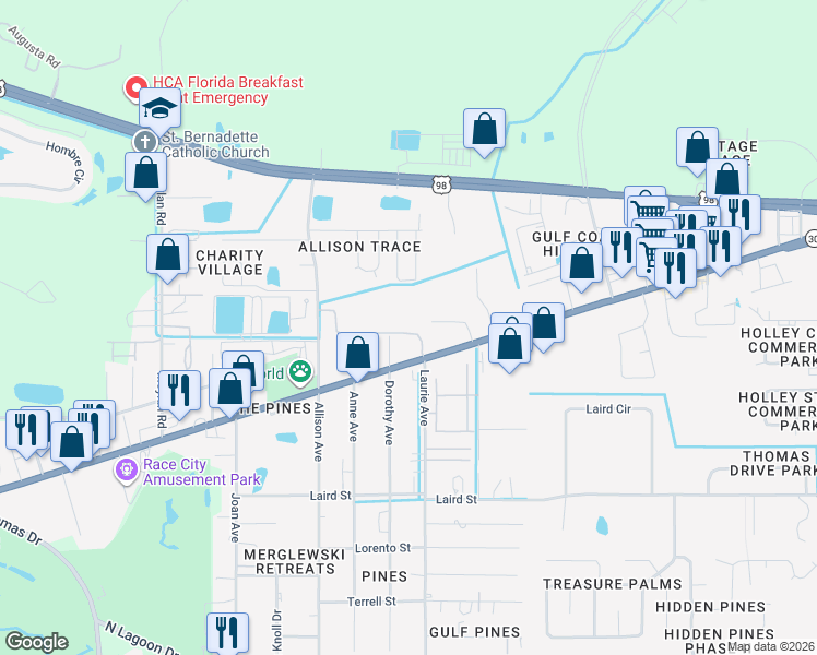 map of restaurants, bars, coffee shops, grocery stores, and more near 1908 Dorothy Avenue in Panama City