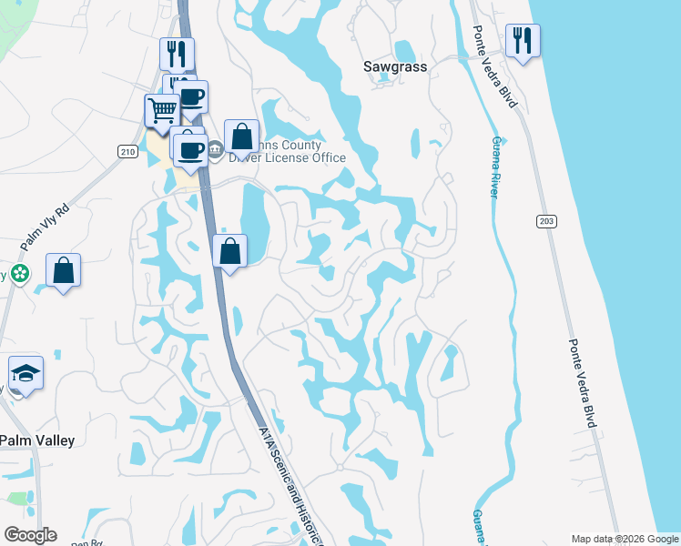 map of restaurants, bars, coffee shops, grocery stores, and more near 54 Village Walk Drive in Ponte Vedra Beach