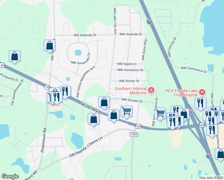 map of restaurants, bars, coffee shops, grocery stores, and more near 371 NW Lake City Ave in Lake City