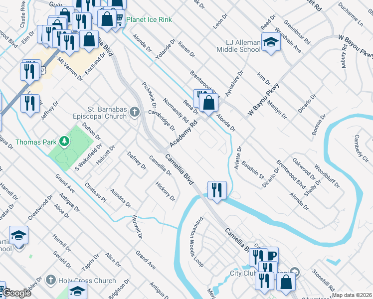 map of restaurants, bars, coffee shops, grocery stores, and more near in Lafayette