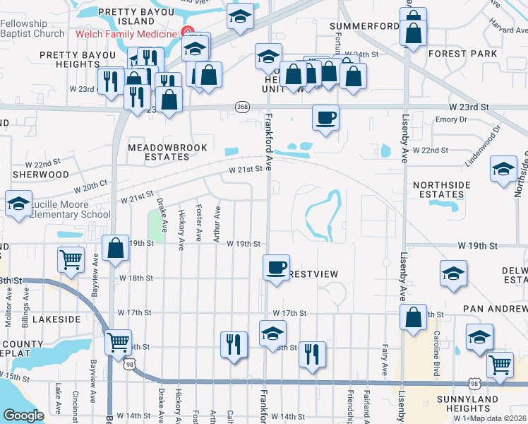 map of restaurants, bars, coffee shops, grocery stores, and more near 1933 Frankford Avenue in Panama City