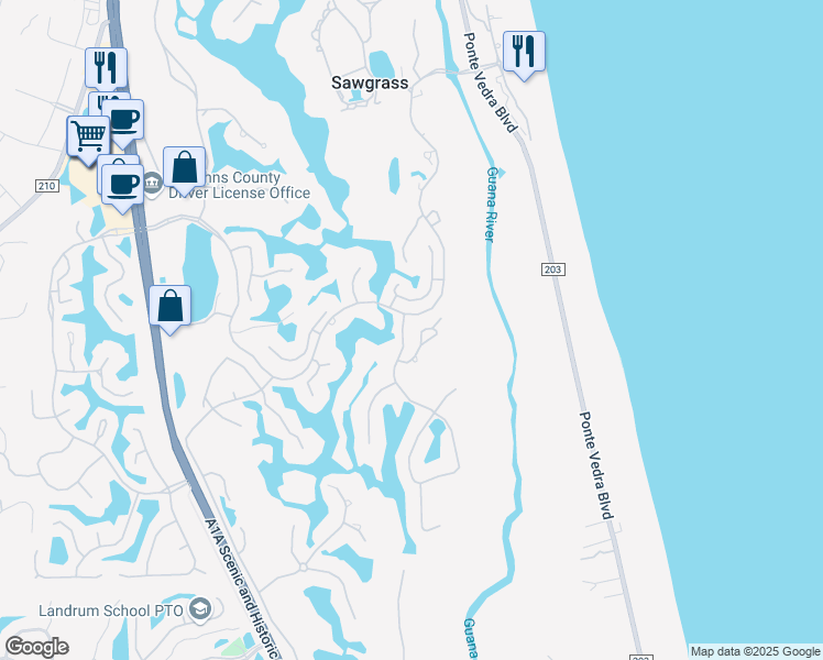 map of restaurants, bars, coffee shops, grocery stores, and more near 2030 Oak Hammock Drive in Ponte Vedra Beach