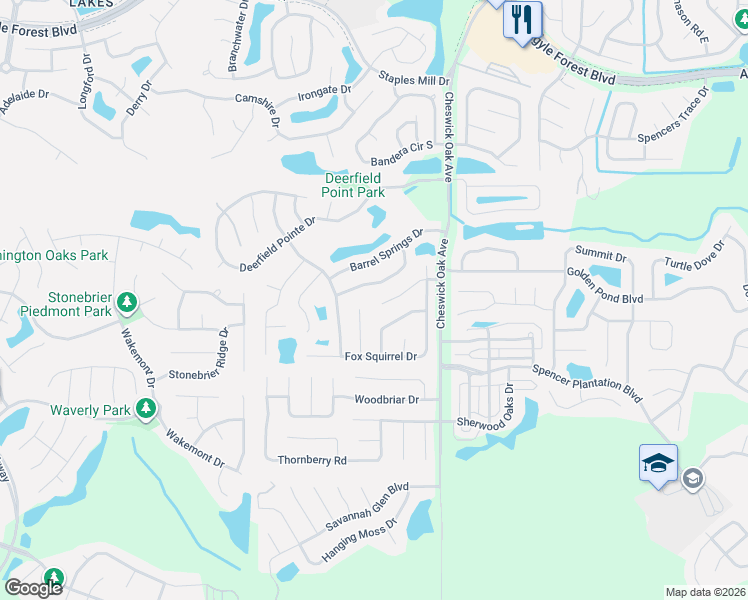 map of restaurants, bars, coffee shops, grocery stores, and more near 3446 Bristol Bridge Road in Orange Park
