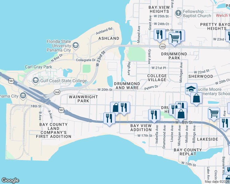 map of restaurants, bars, coffee shops, grocery stores, and more near 1934 Lombardy Avenue in Panama City