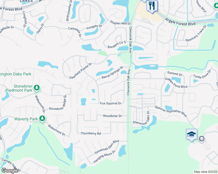 map of restaurants, bars, coffee shops, grocery stores, and more near 3442 Bristol Bridge Road in Orange Park