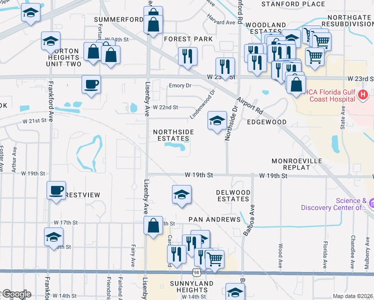 map of restaurants, bars, coffee shops, grocery stores, and more near 1211 Stephen Drive in Panama City