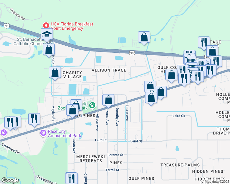 map of restaurants, bars, coffee shops, grocery stores, and more near 1908 Dorothy Avenue in Panama City