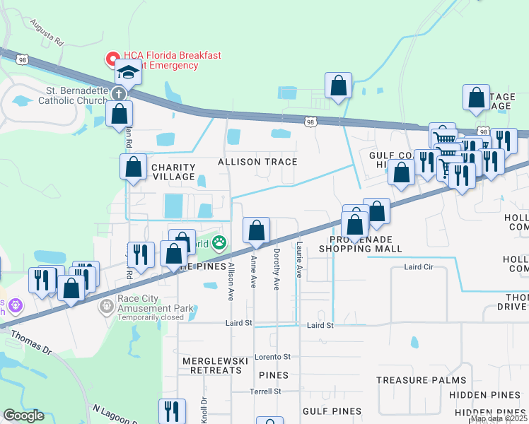 map of restaurants, bars, coffee shops, grocery stores, and more near 8700 Front Beach Road in Panama City Beach