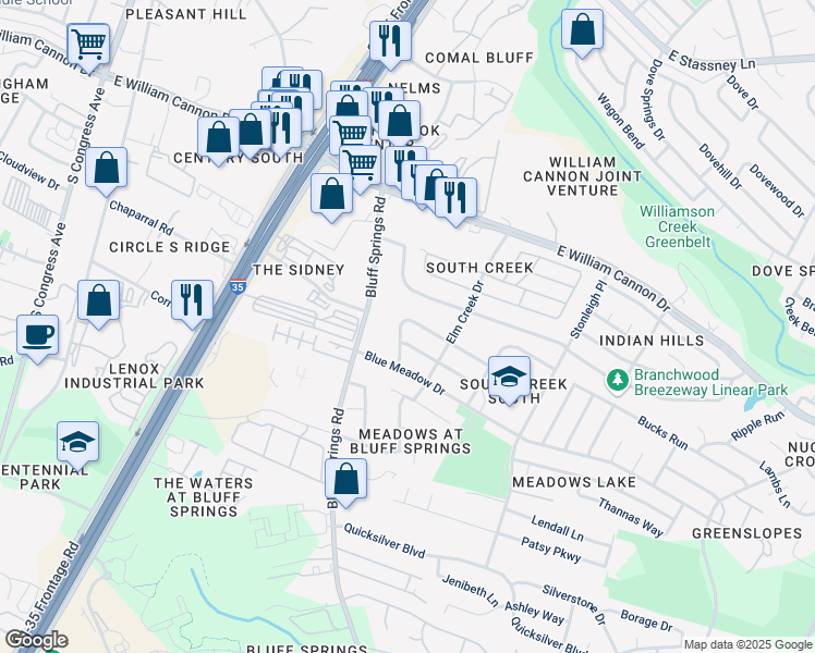 map of restaurants, bars, coffee shops, grocery stores, and more near 1901 Deer Run Drive in Austin