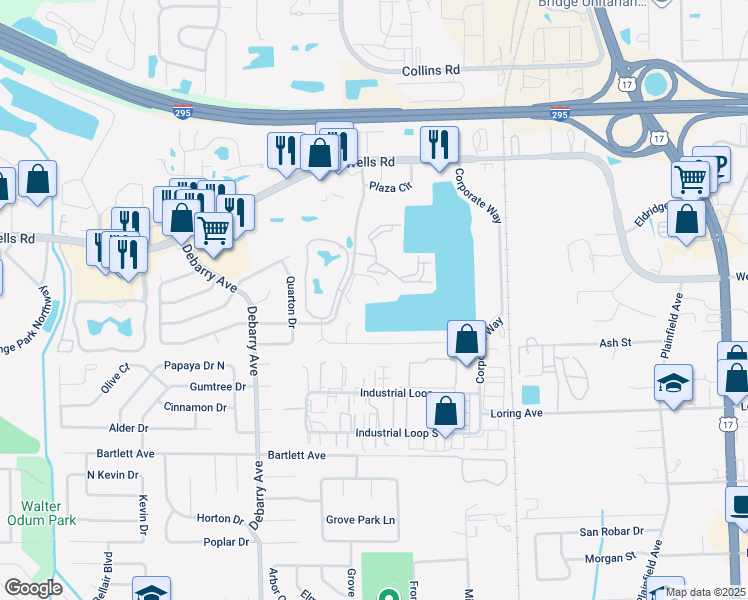 map of restaurants, bars, coffee shops, grocery stores, and more near 355 Crossing Boulevard in Orange Park