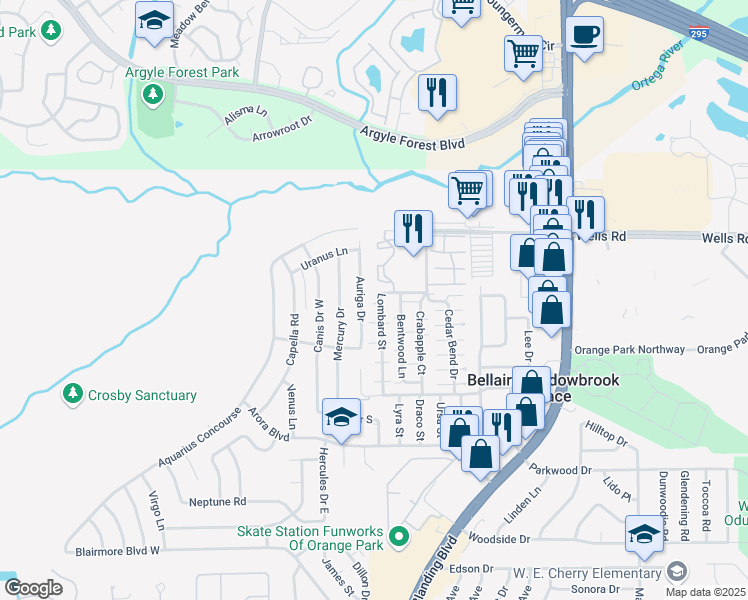map of restaurants, bars, coffee shops, grocery stores, and more near 459 Lombard Street in Orange Park
