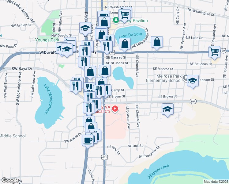 map of restaurants, bars, coffee shops, grocery stores, and more near 230 Southeast Camp Street in Lake City
