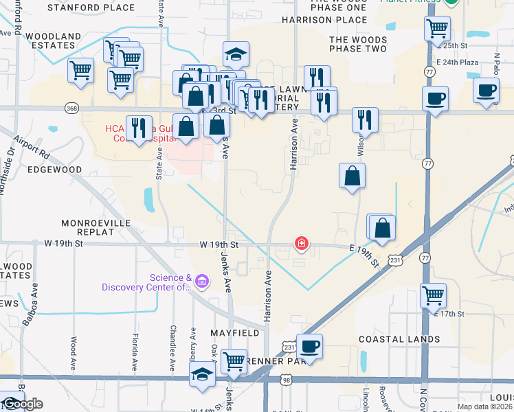 map of restaurants, bars, coffee shops, grocery stores, and more near 2011 Harrison Avenue in Panama City