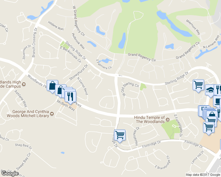 map of restaurants, bars, coffee shops, grocery stores, and more near 22 Middle Gate Place in Spring