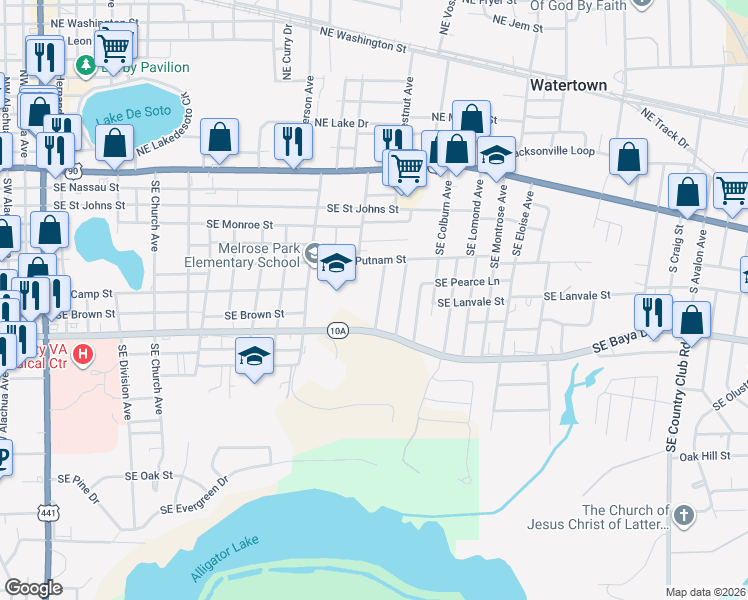 map of restaurants, bars, coffee shops, grocery stores, and more near 432 Southeast Castillo Terrace in Lake City