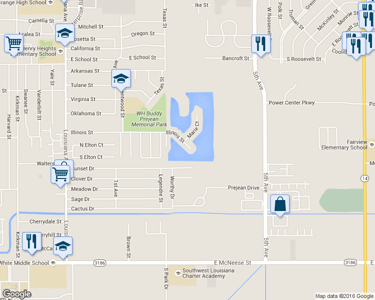 map of restaurants, bars, coffee shops, grocery stores, and more near 1736 Illinois St in Lake Charles