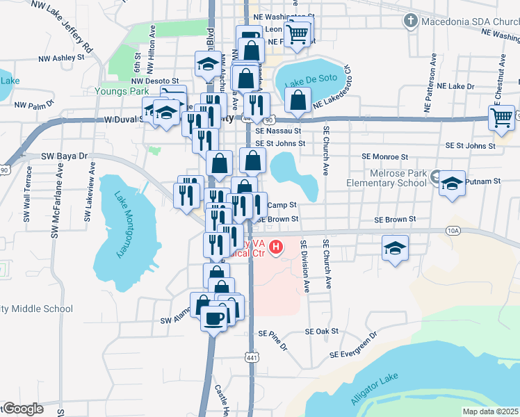 map of restaurants, bars, coffee shops, grocery stores, and more near 142 Southeast Camp Street in Lake City