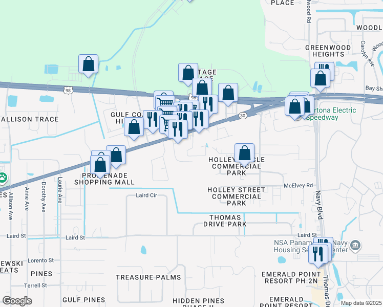 map of restaurants, bars, coffee shops, grocery stores, and more near 2125 Sterling Cove Boulevard in Panama City Beach