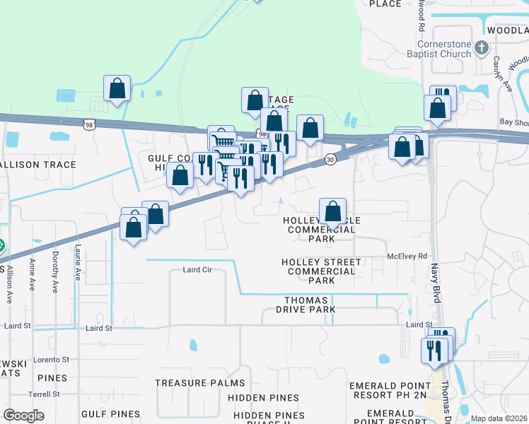 map of restaurants, bars, coffee shops, grocery stores, and more near 2131 Sterling Cove Boulevard in Panama City Beach