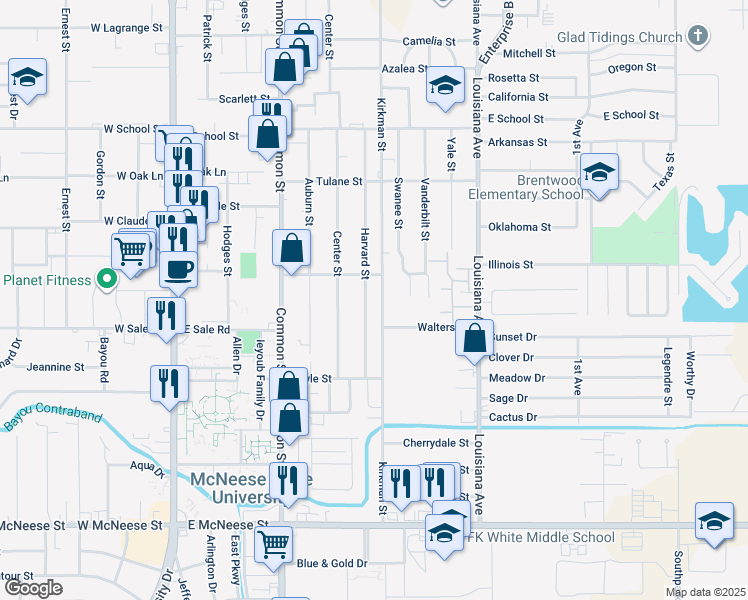 map of restaurants, bars, coffee shops, grocery stores, and more near 4011 Harvard Street in Lake Charles