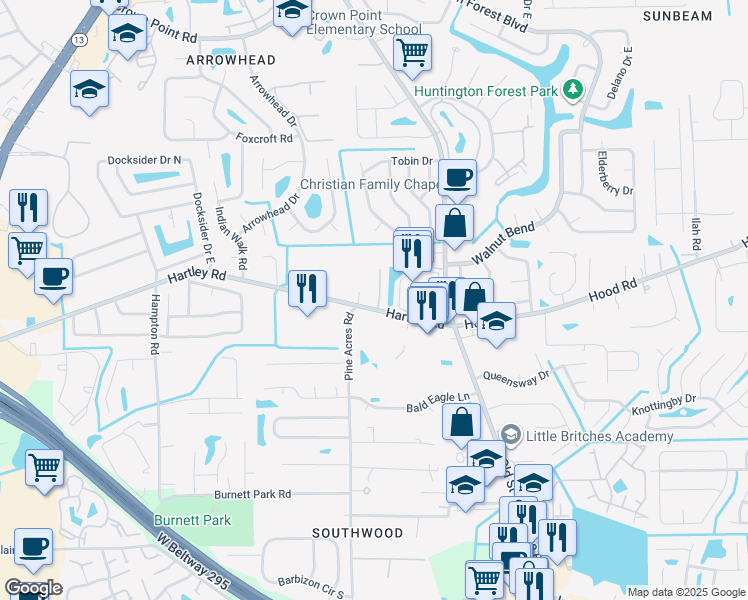 map of restaurants, bars, coffee shops, grocery stores, and more near 10551 Autumn Trace Road in Jacksonville