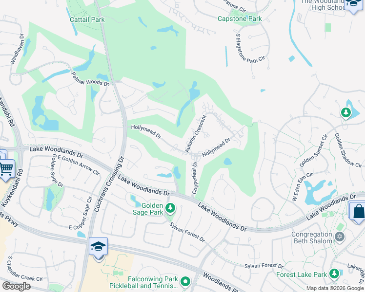map of restaurants, bars, coffee shops, grocery stores, and more near 64 Autumn Crescent in Spring