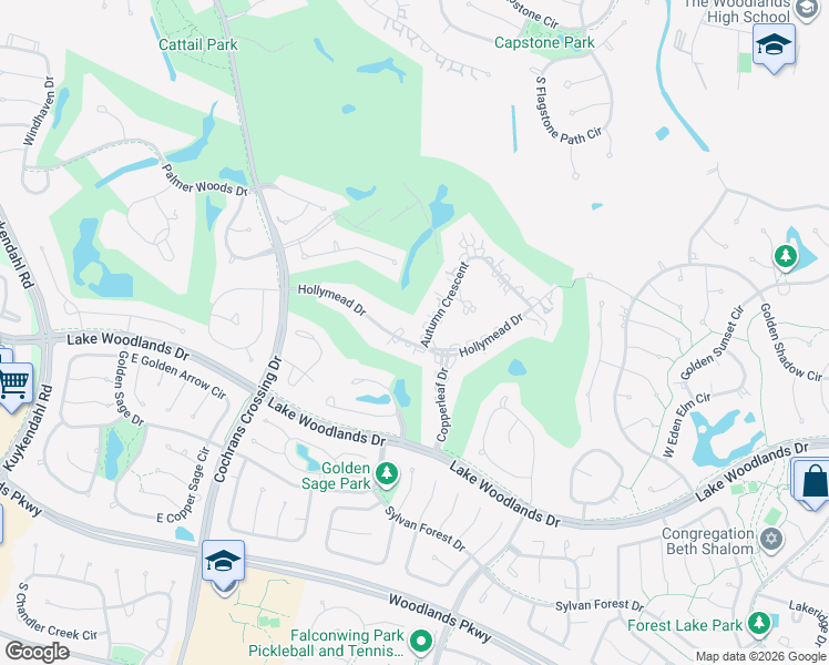 map of restaurants, bars, coffee shops, grocery stores, and more near 64 Autumn Crescent in Spring