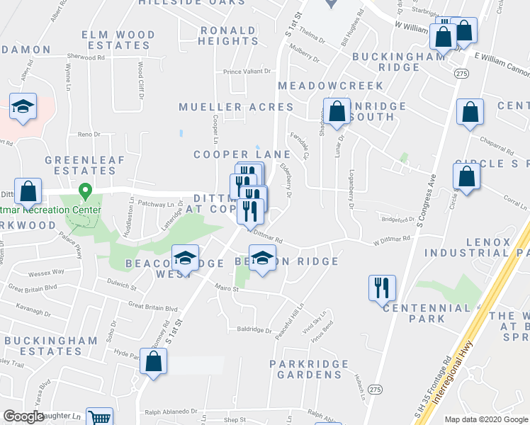 map of restaurants, bars, coffee shops, grocery stores, and more near 7716 Cloudberry Circle in Austin